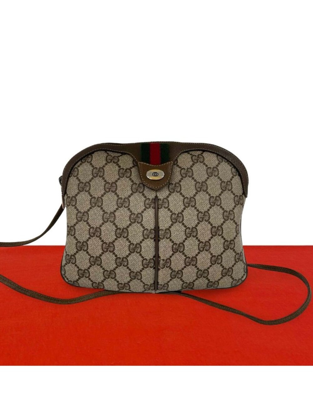 Gucci Vintage Sherry Line GG Logo Leather Shoulder Bag Crossbody Brown